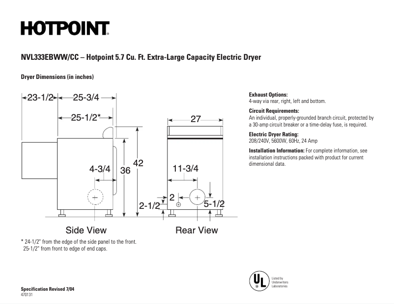 Page n°1 - Fiche technique Hotpoint NVL333EBWW