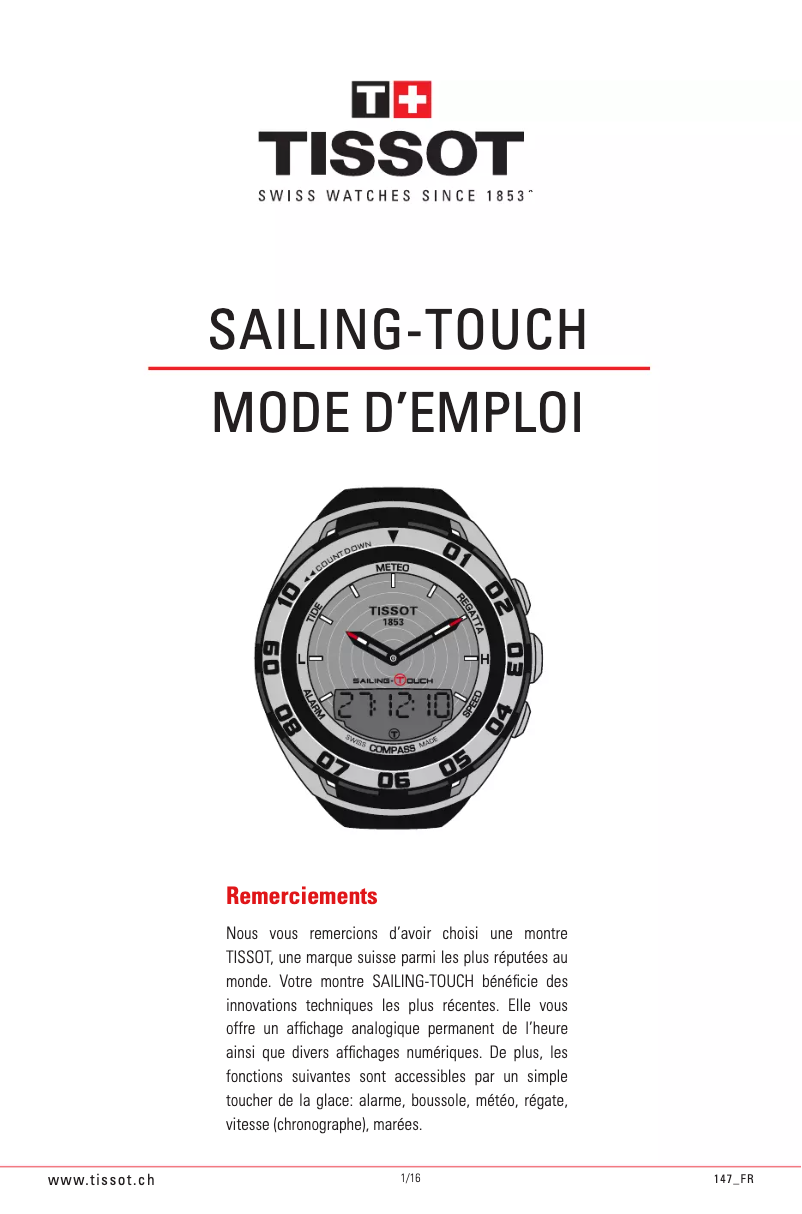 Page 1 de la notice Manuel utilisateur Tissot Sailing-Touch