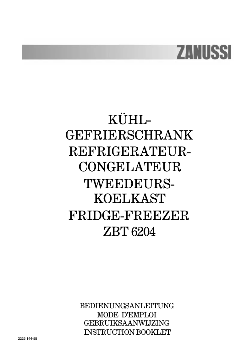 Page n°1 - Manuel utilisateur Zanussi ZBT 6204