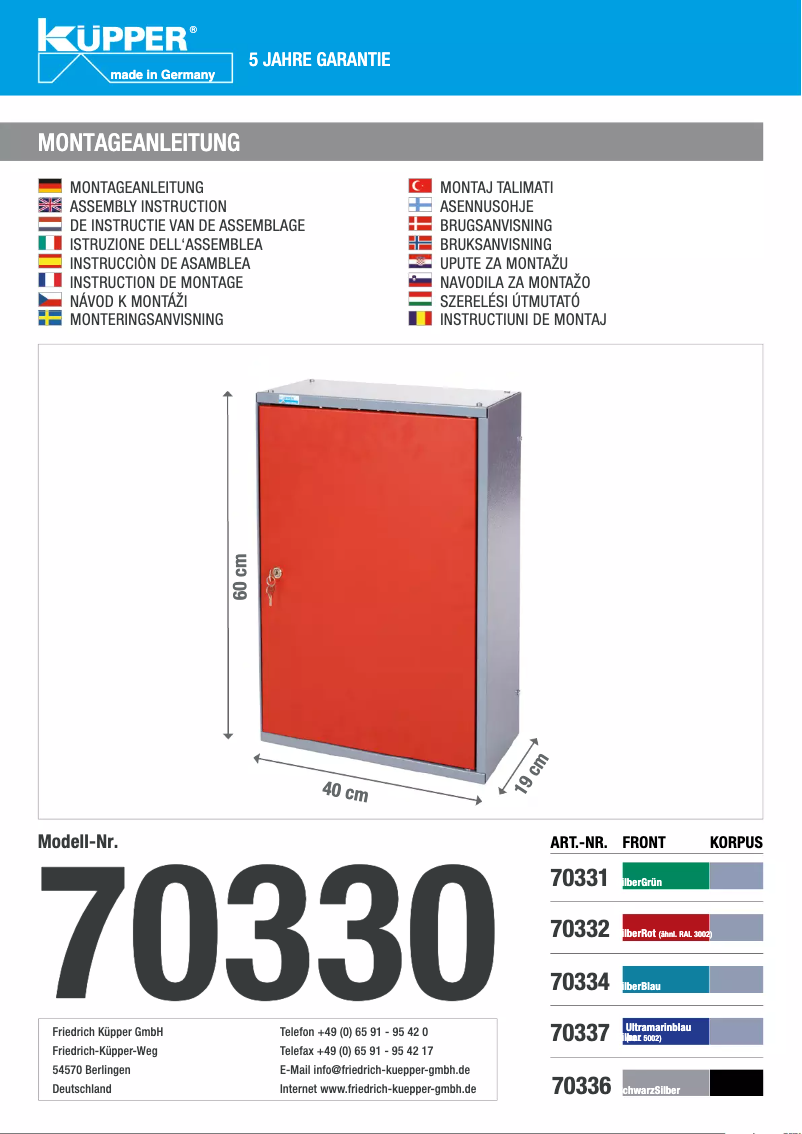 Page n°1 - Manuel utilisateur Küpper 70337