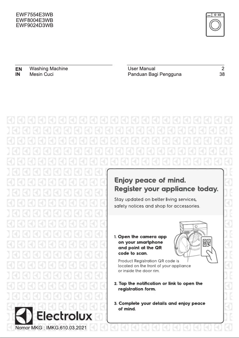 Page 1 de la notice Manuel utilisateur Electrolux EWF8004E3WB