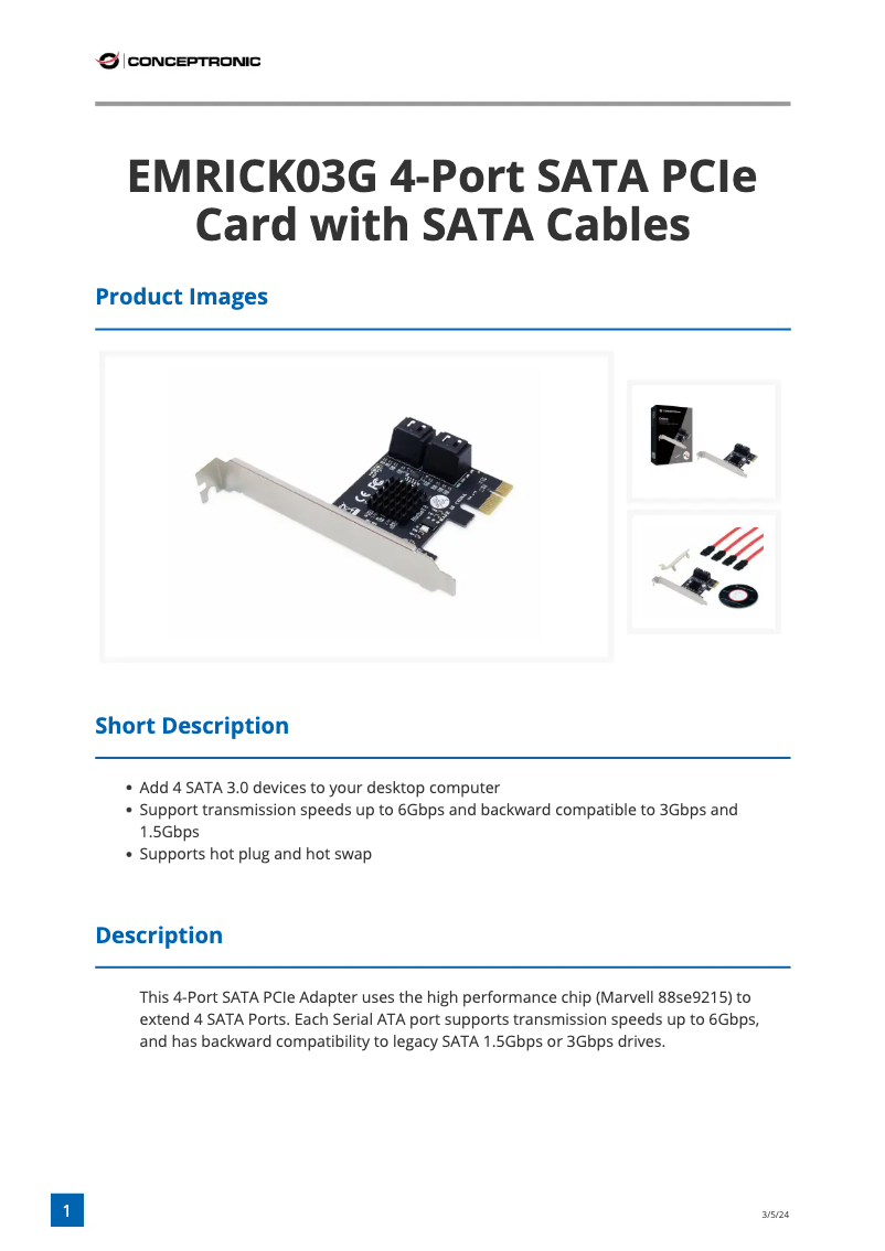 Page n°1 - Fiche technique Conceptronic EMRICK03G