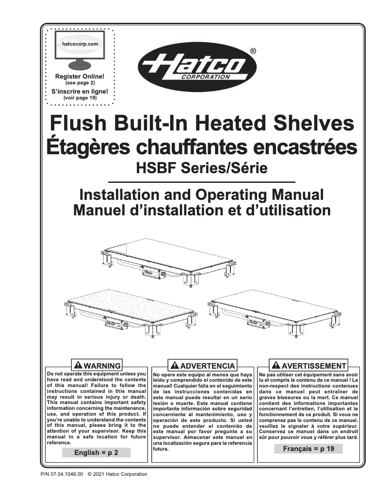 Page n°1 - Manuel utilisateur Hatco HSBF-HC-4218