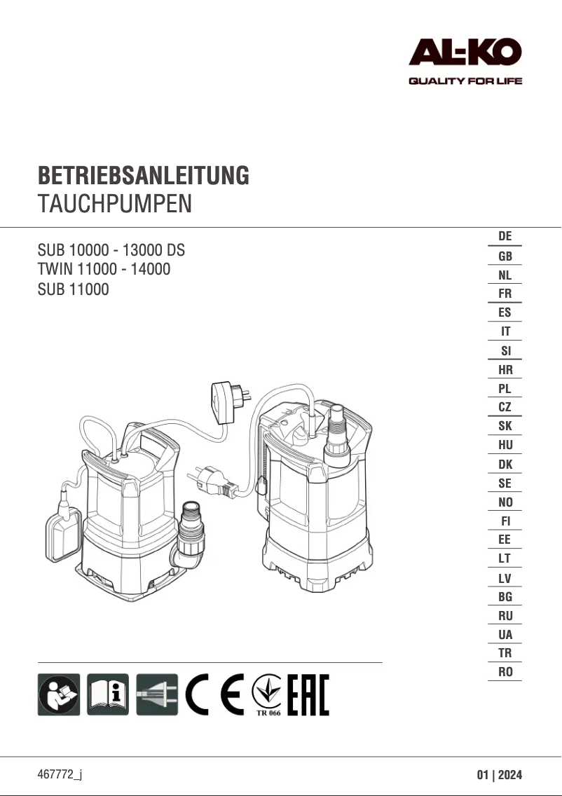 Image de la première page du manuel de l'appareil Sub 13000 DS