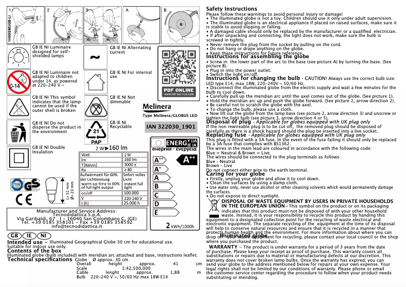 Page 1 de la notice Manuel utilisateur Melinera IAN 346542
