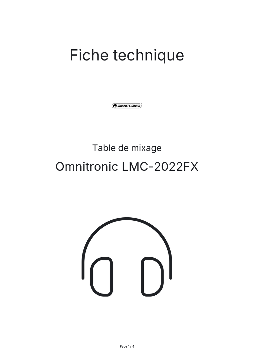 Page n°1 - Fiche technique Omnitronic LMC-2022FX