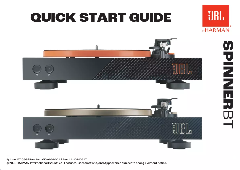 Page 1 de la notice Guide de démarrage rapide JBL Spinner BT