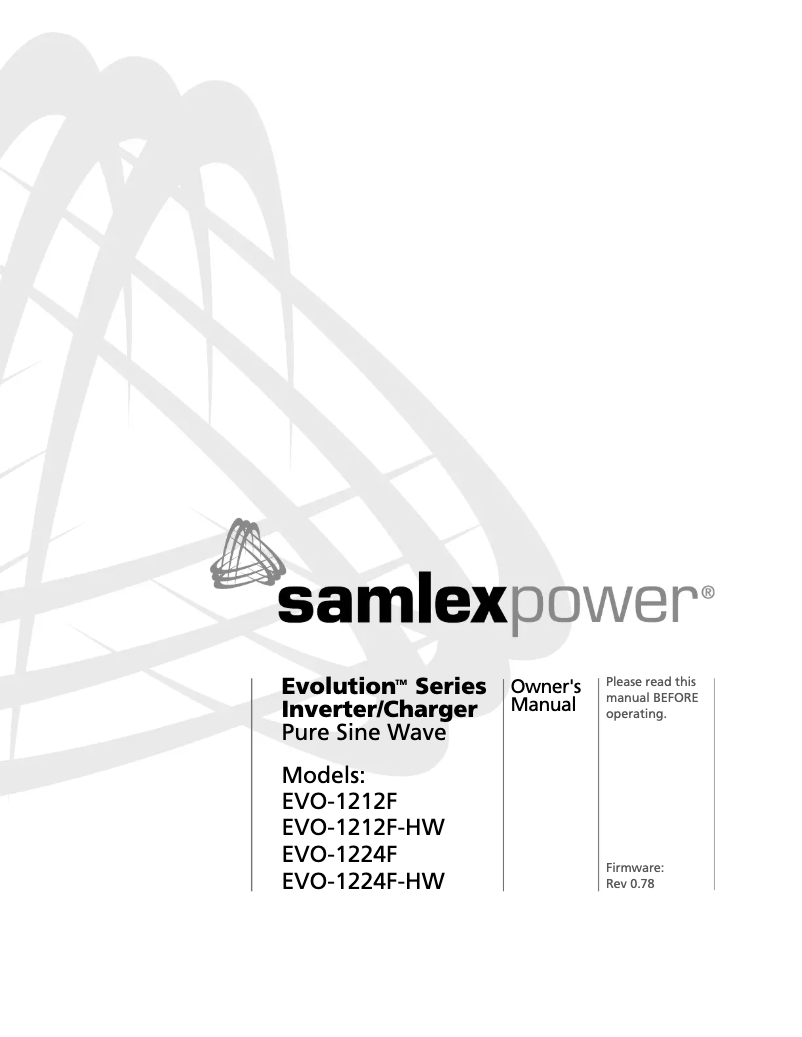 Page n°1 - Manuel utilisateur Samlex EVO-1212F