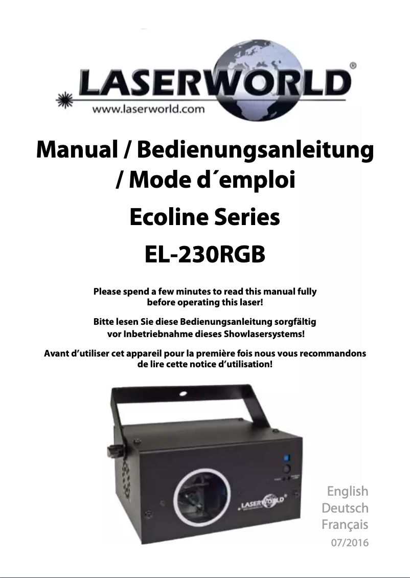 Page n°1 - Manuel utilisateur Laserworld EL-230RGB