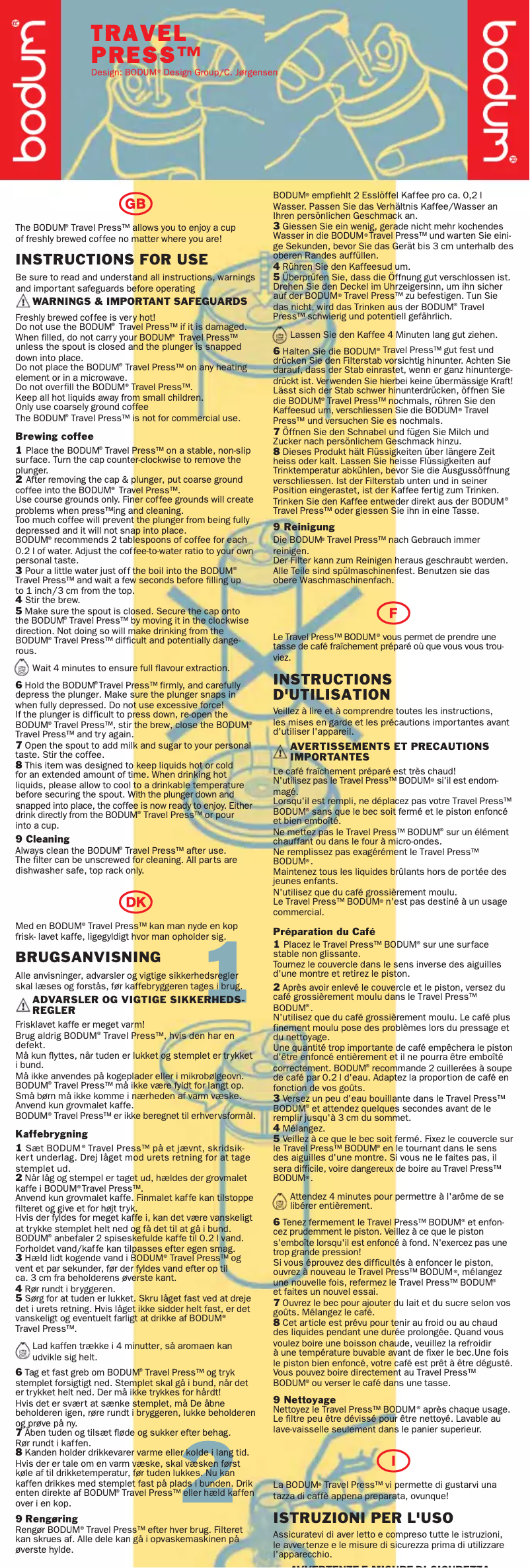Page 1 de la notice Manuel utilisateur Bodum Travel Press