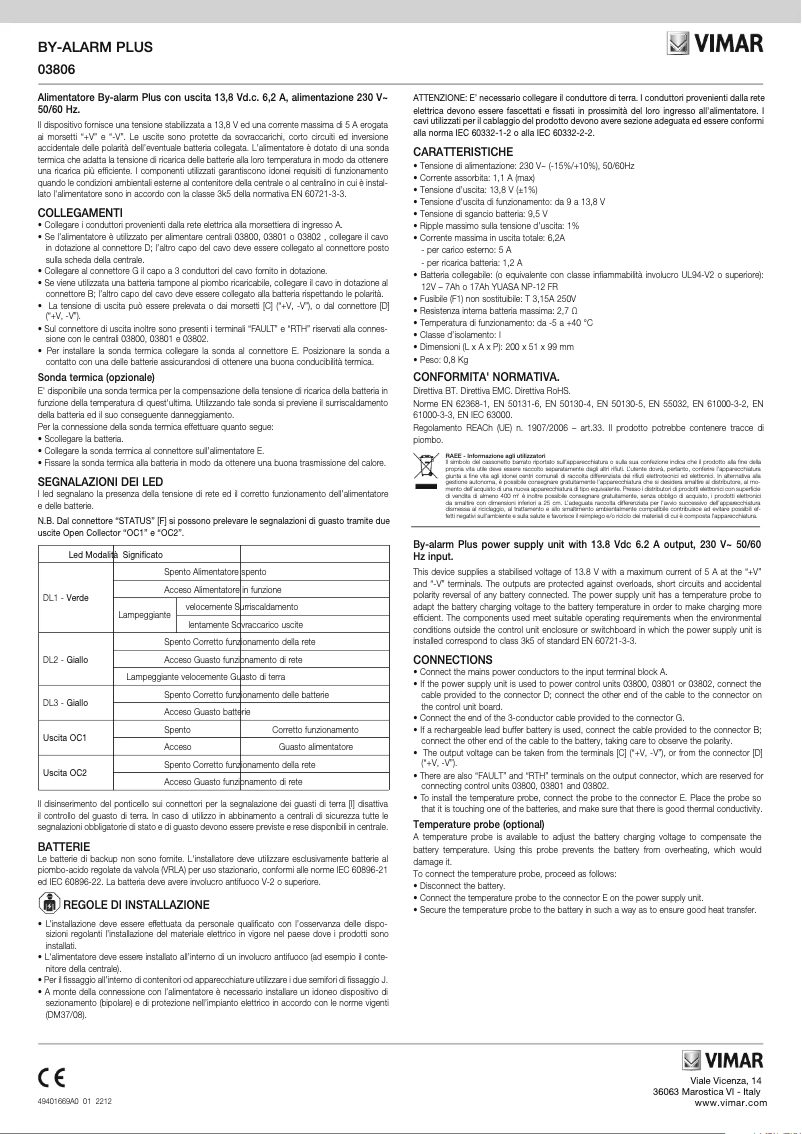 Page 1 de la notice Instructions / montage Vimar 03806