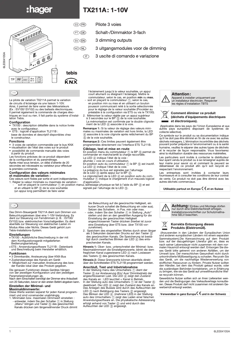 Image de la première page du manuel de l'appareil TX211A