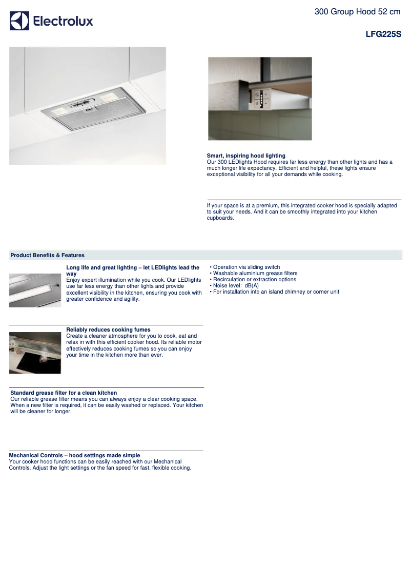 Page 1 de la notice Fiche technique Electrolux LFG225S