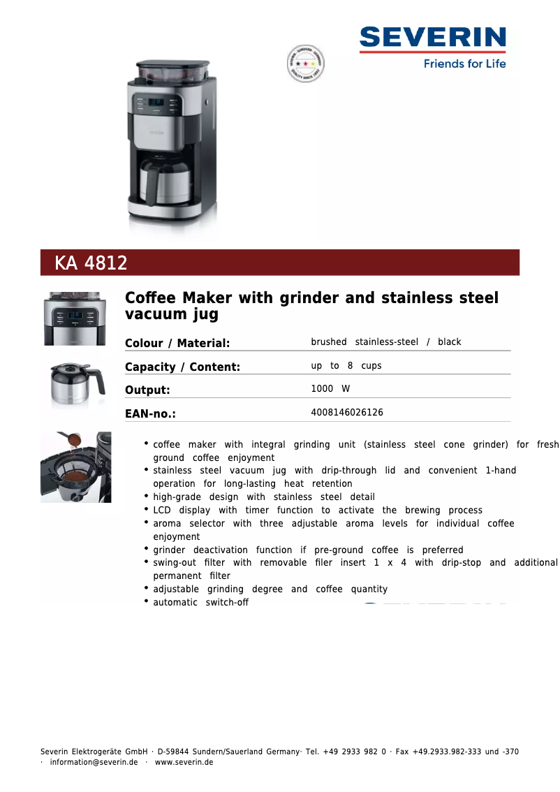 Page 1 de la notice Fiche technique Severin KA 4812