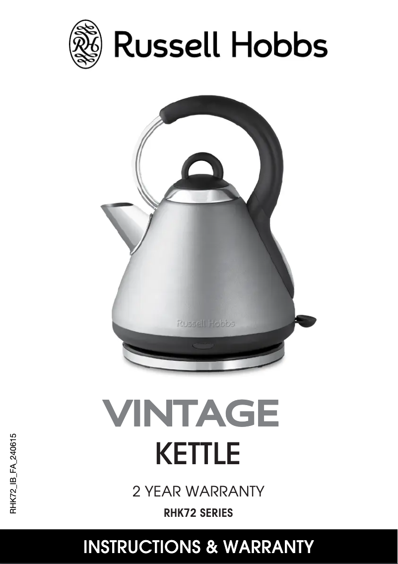 Page 1 de la notice Manuel utilisateur Russell Hobbs Vintage Kettle RHK72