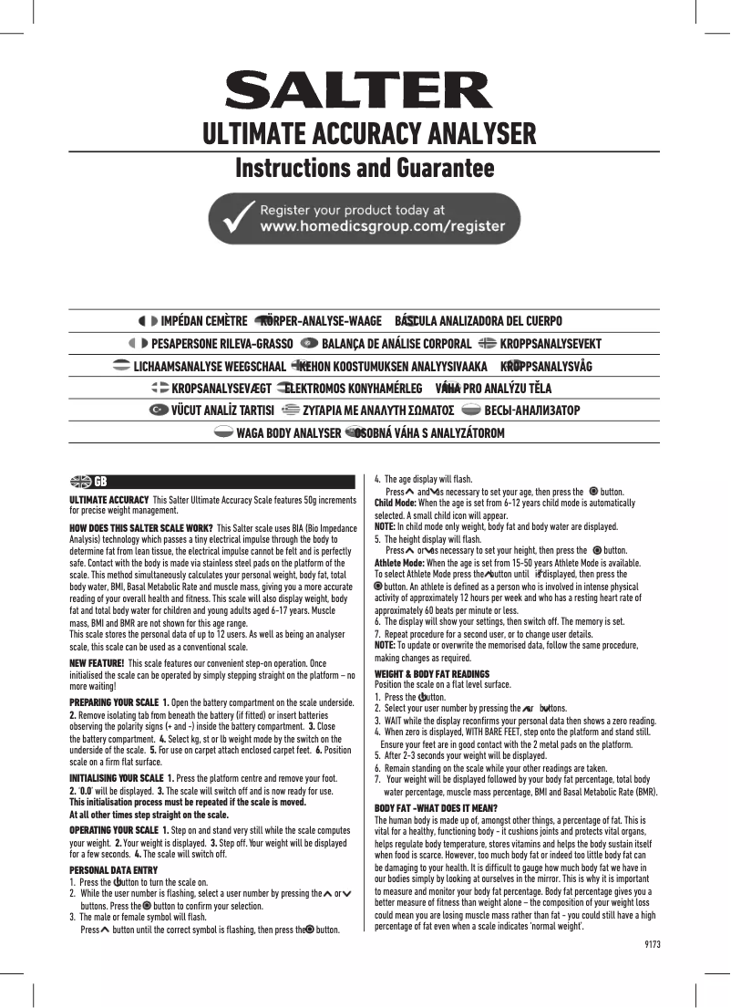 Página 1 del manual Manual de usuario Salter 9173 BK3R