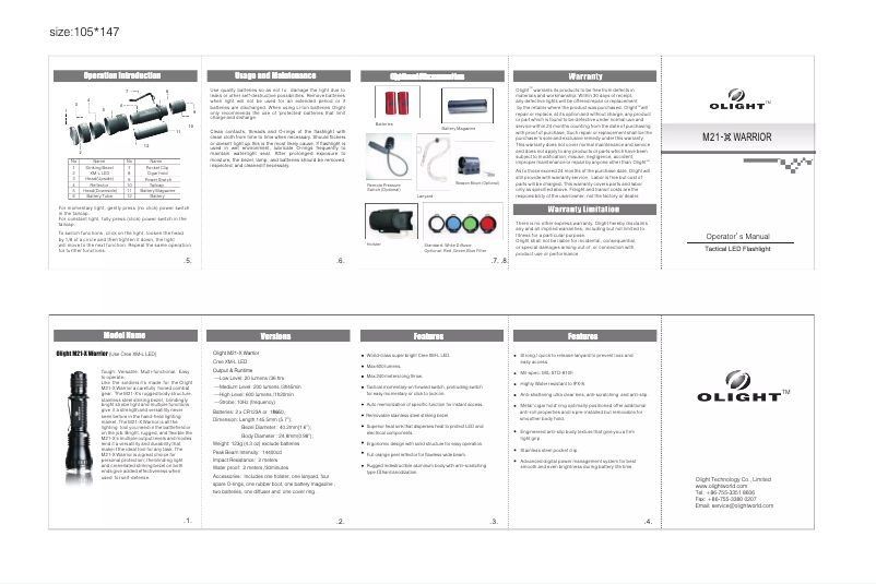 Page 1 de la notice Manuel utilisateur Olight M21 X Warrior