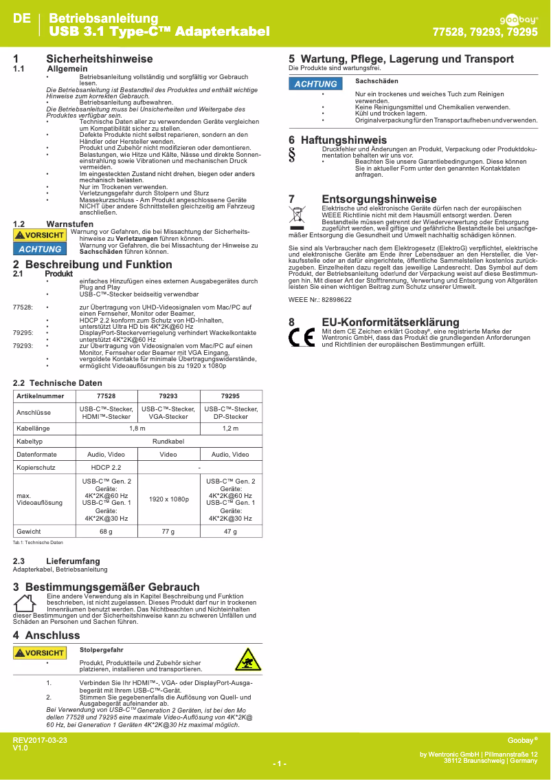 Page 1 de la notice Manuel utilisateur Goobay 79293