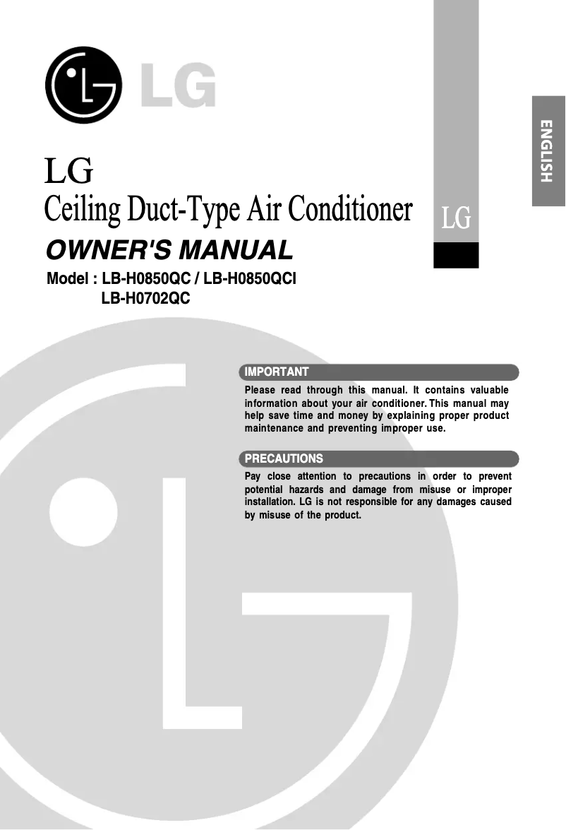 Page 1 de la notice Manuel utilisateur LG LBNH0850QC