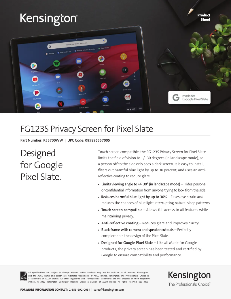 Page 1 de la notice Manuel utilisateur Kensington FG123S