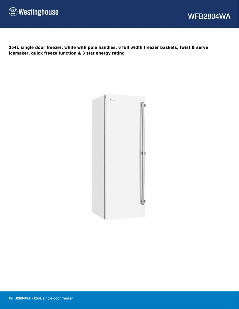 Page 1 de la notice Fiche technique Westinghouse WFB2804WA