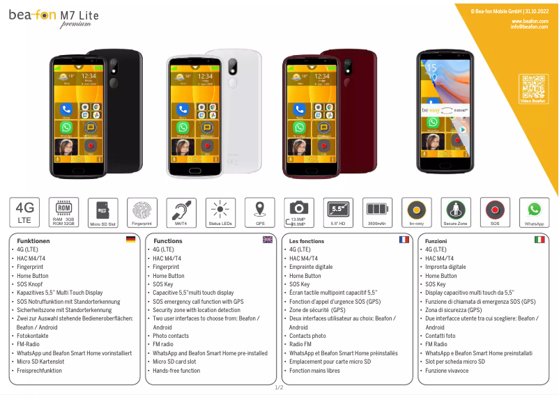 Page 1 de la notice Manuel utilisateur Bea-fon M7 Lite premium