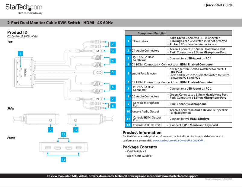 Page 1 de la notice Manuel utilisateur StarTech.com C2-DH46-UA2-CBL-KVM