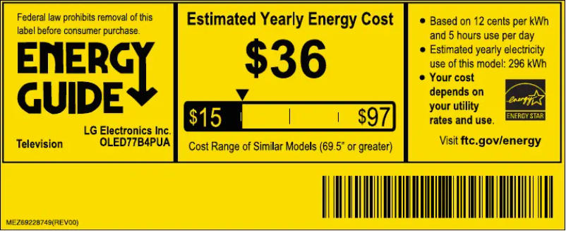 Page n°1 - Label énergétique LG OLED77B4PUA