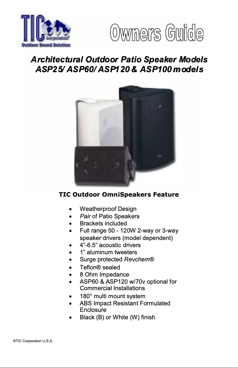 Page 1 de la notice Manuel utilisateur TIC Patio ASP60