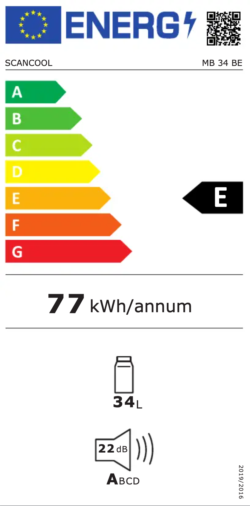 Page 1 de la notice Label énergétique Scancool MB 34 BE