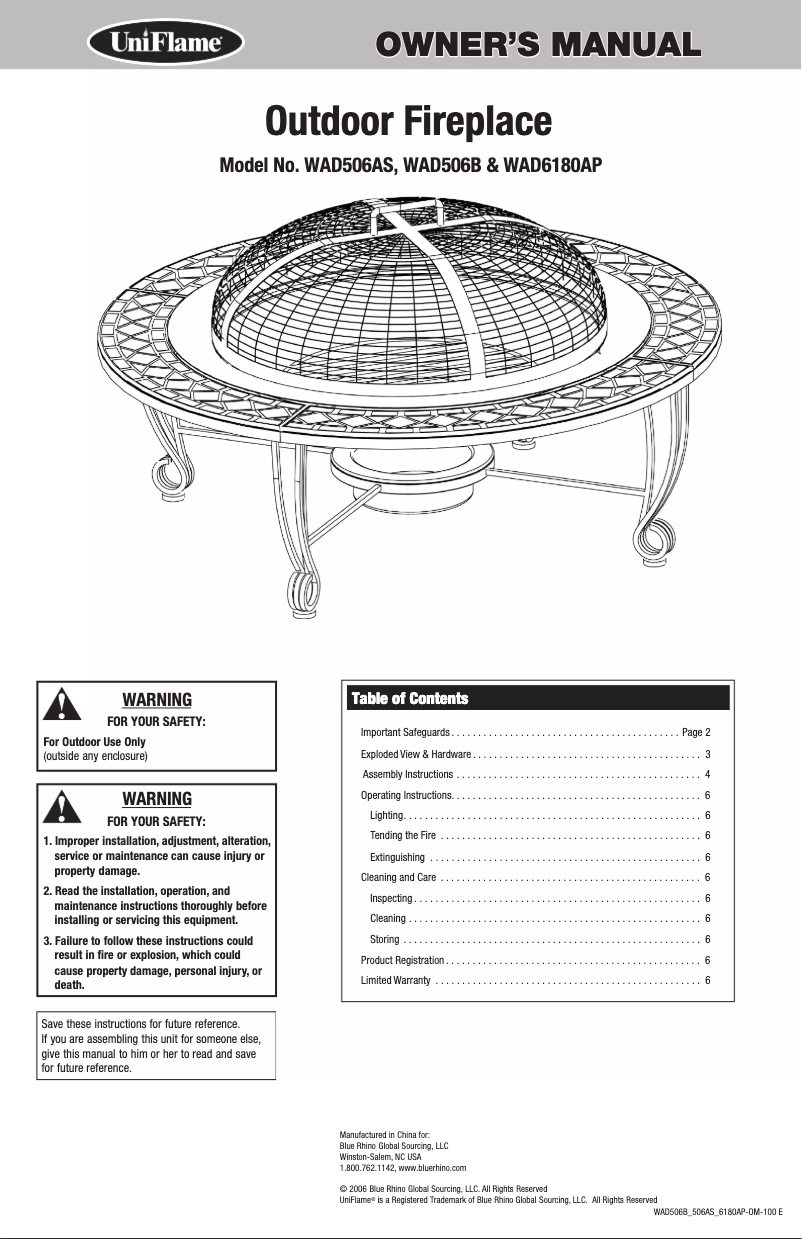 Page 1 de la notice Manuel utilisateur Blue Rhino WAD506AS