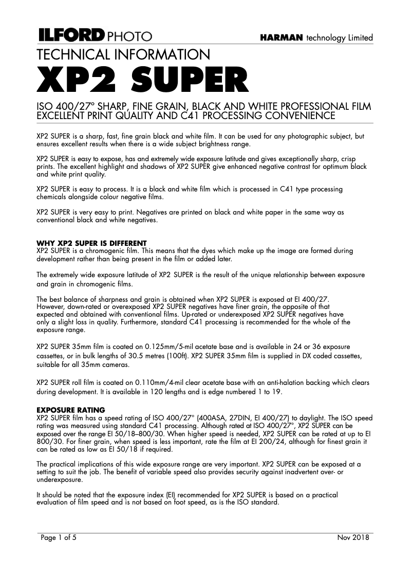 Page n°1 - Manuel utilisateur Ilford XP2 Super 400