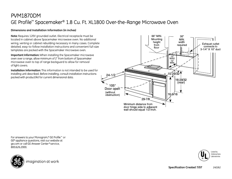Page n°1 - Fiche technique GE PVM1870DMBB