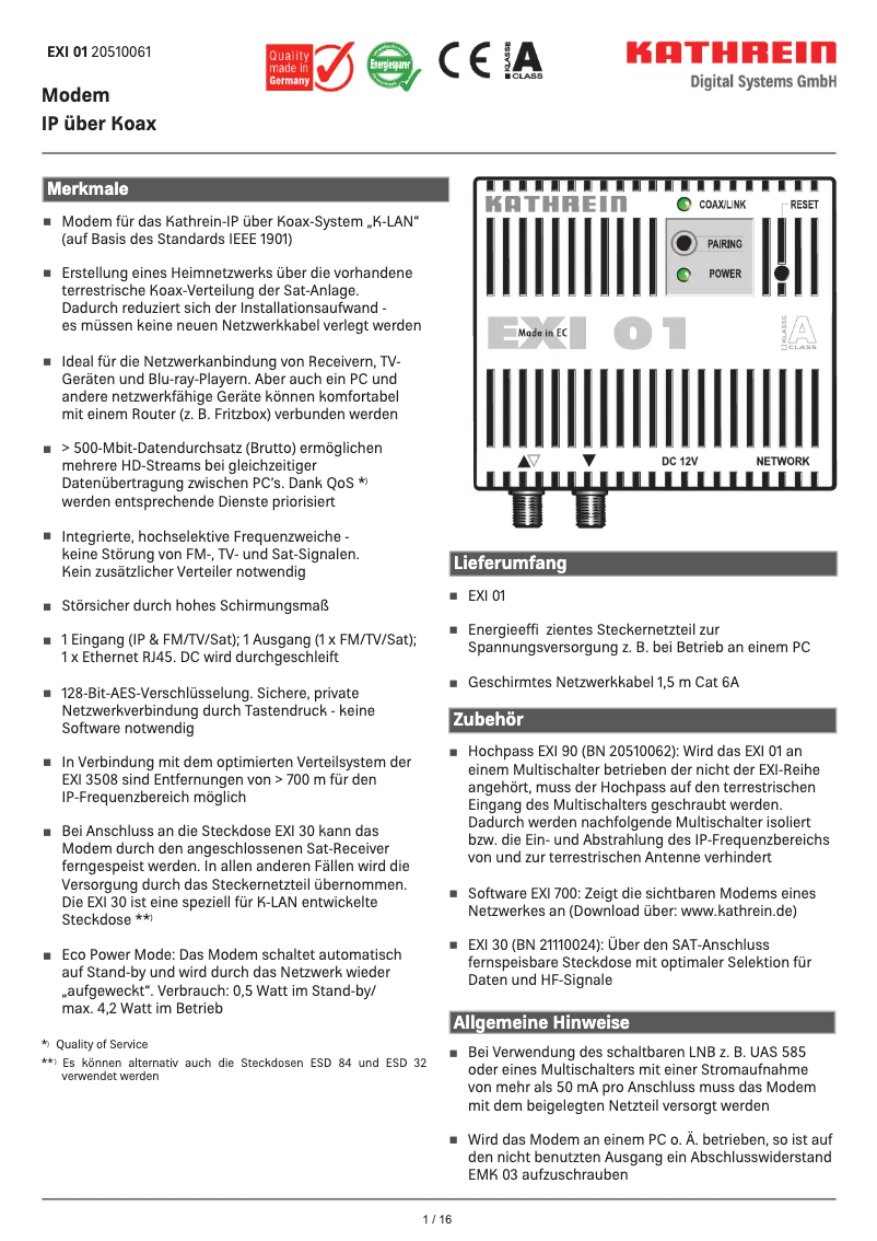 Image de la première page du manuel de l'appareil EXI 01