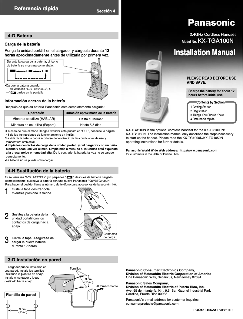 Página 1 del manual Manual de usuario Panasonic KX-TGA100N