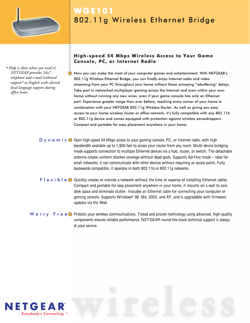 Página 1 del manual Ficha técnica Netgear WGE101