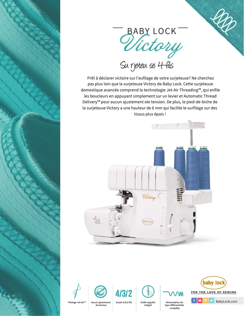 Página 1 del manual Ficha técnica Baby Lock Victory