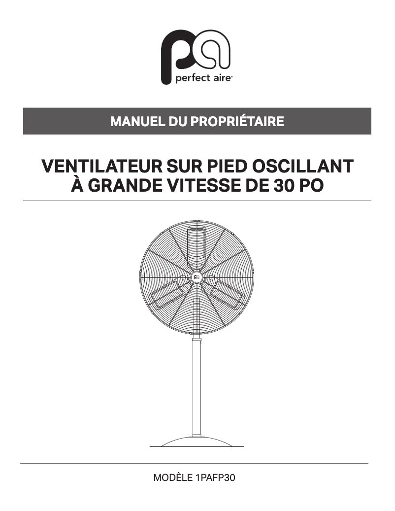 Page 1 de la notice Manuel utilisateur Perfect Aire 1PAFP30