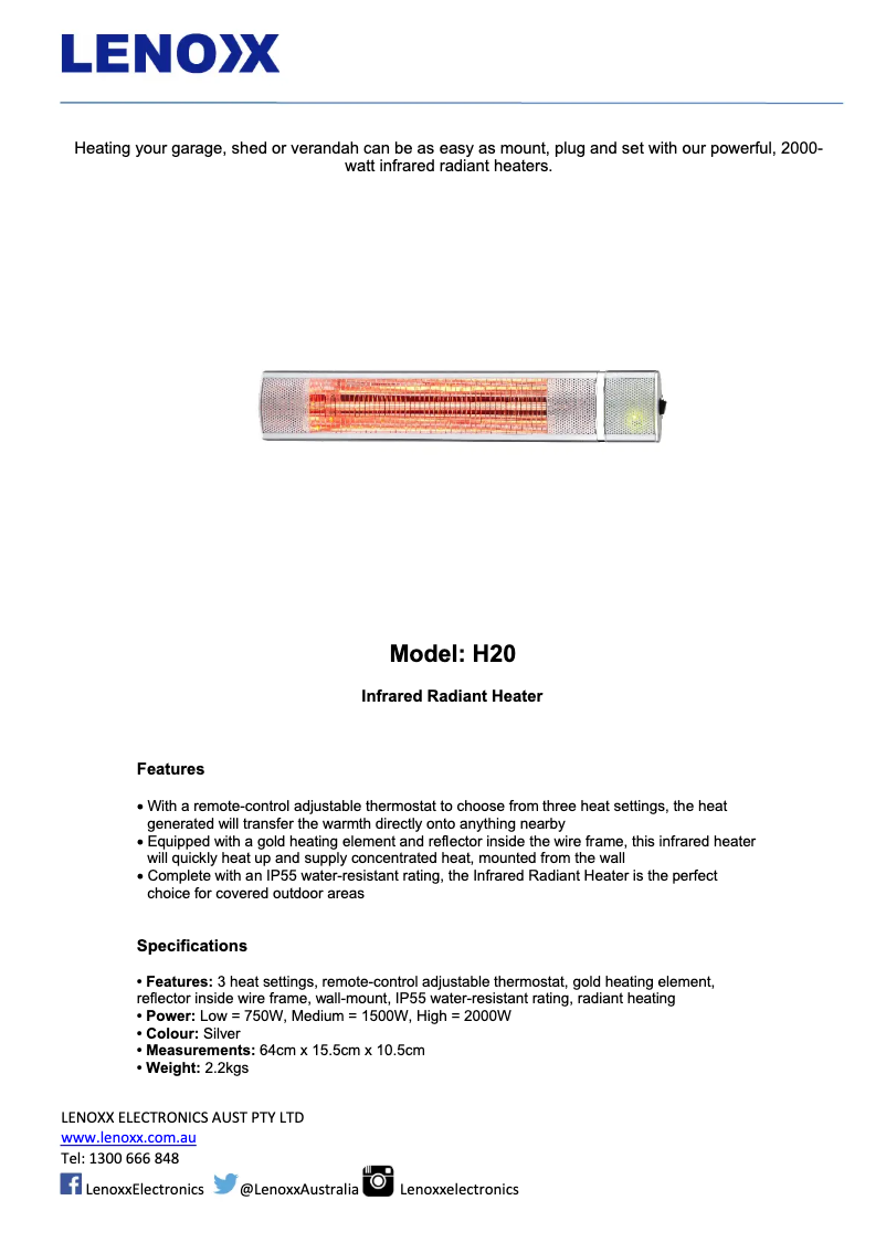 Page 1 de la notice Manuel utilisateur Lenoxx H20