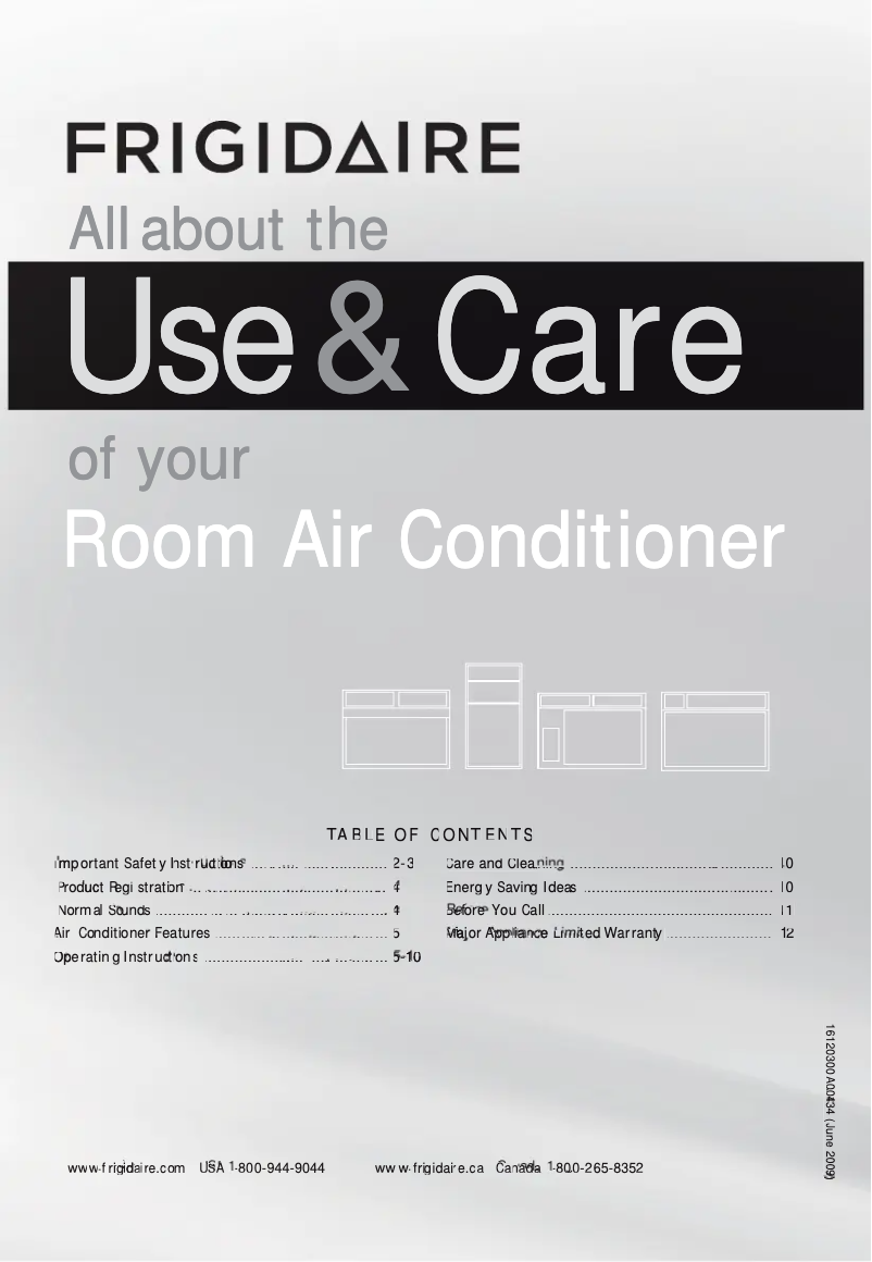 Page 1 de la notice Manuel d'utilisation et d'entretien Frigidaire FFTA123WA1