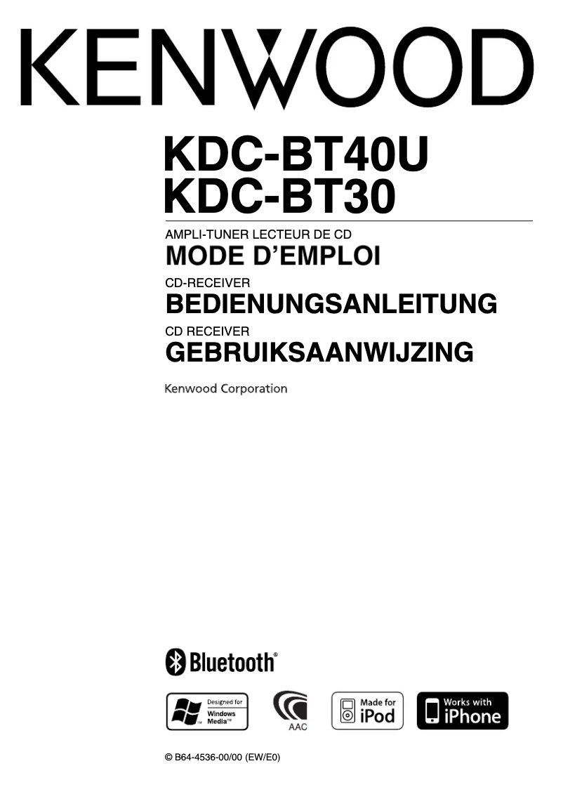 Page n°1 - Manuel utilisateur Kenwood KDC-BT40U