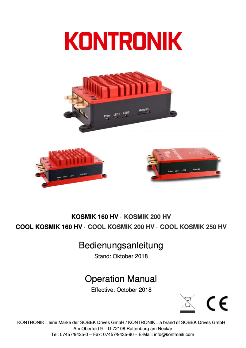 Page 1 de la notice Manuel utilisateur KONTRONIK Cool Kosmik 250 HV
