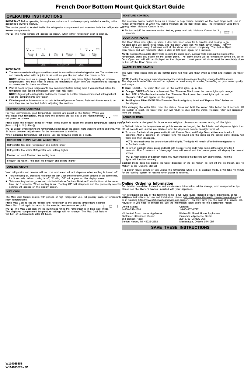 Página 1 del manual Guía de inicio rápido KitchenAid KRFF300ESS