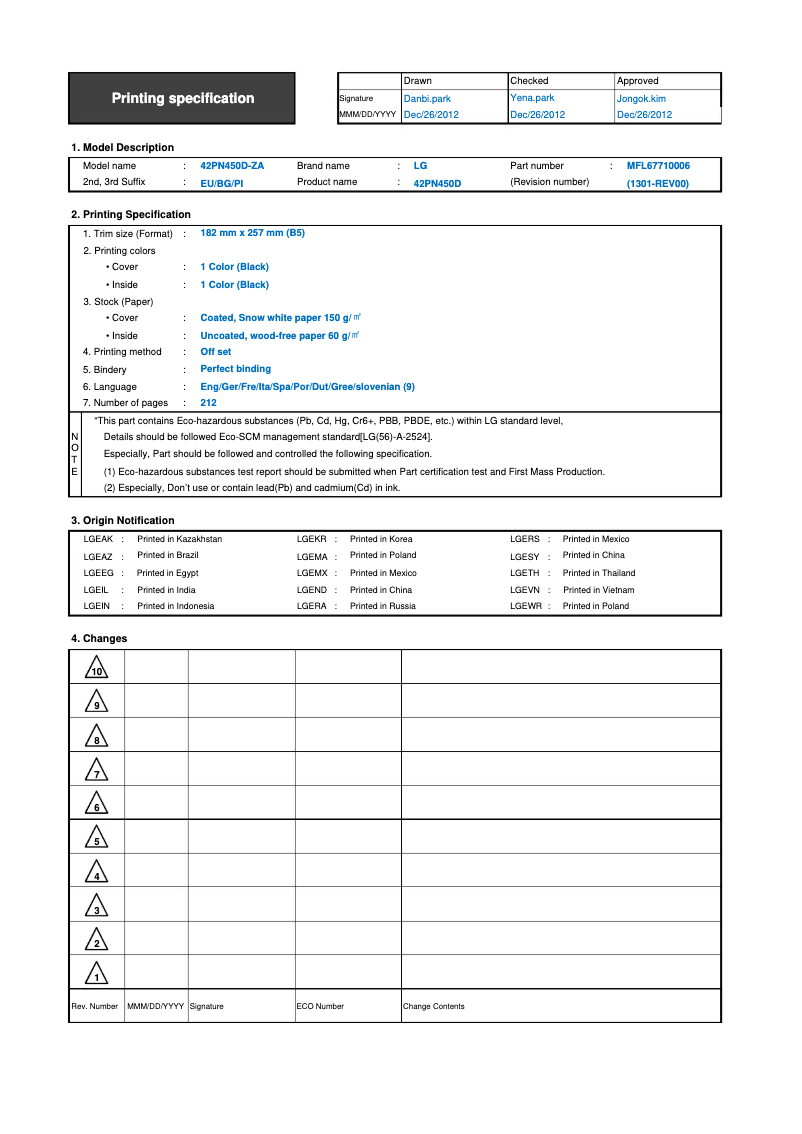 Page 1 de la notice Manuel utilisateur LG 60PN6506