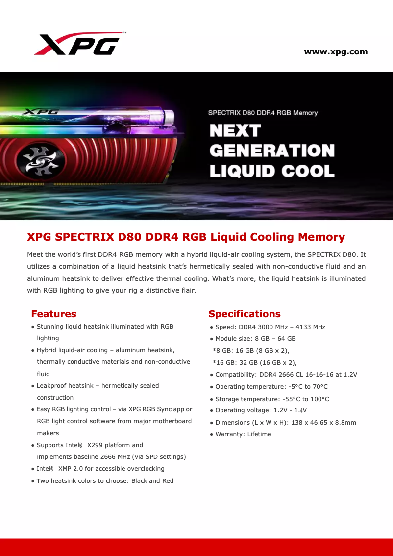 Page n°1 - Manuel utilisateur ADATA XPG DDR4 3200