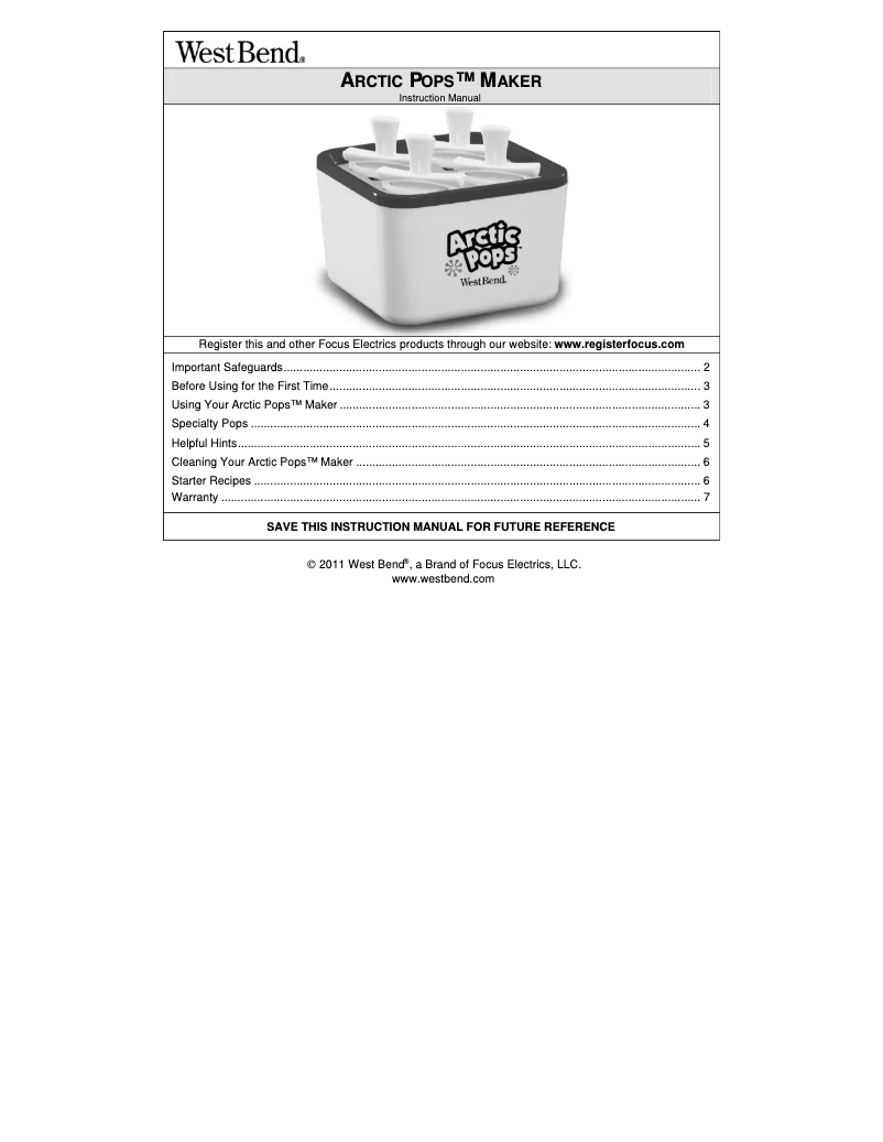 Imagen de la primera página del manual del dispositivo Arctic Pops