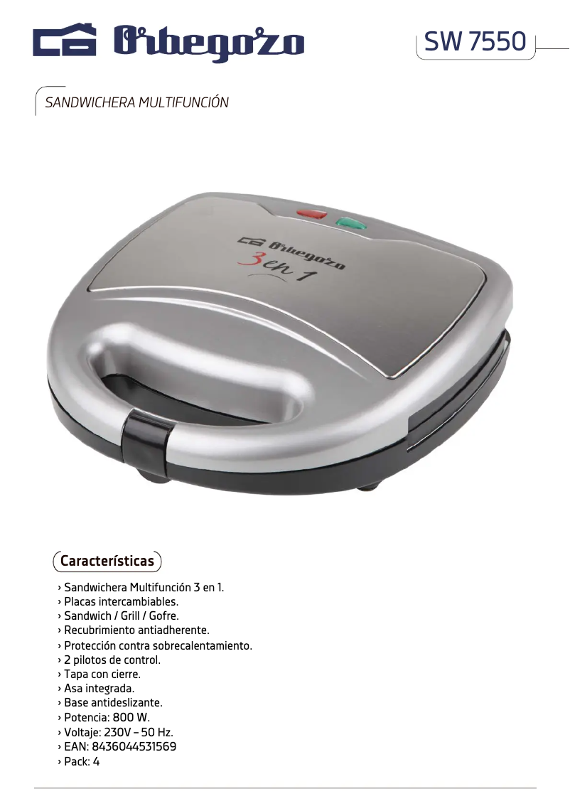 Page 1 de la notice Fiche technique Orbegozo SW 7550