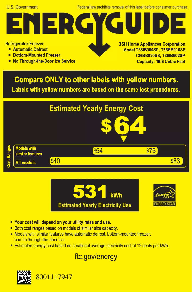 Page 1 de la notice Label énergétique Thermador T36BB920SS