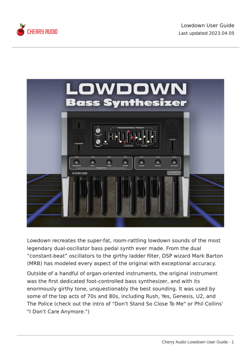 Image de la première page du manuel de l'appareil Lowdown