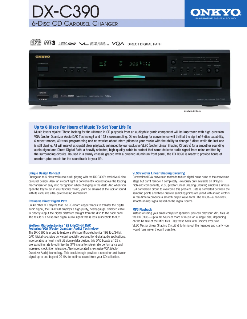 Page 1 de la notice Fiche technique Onkyo DX-C390